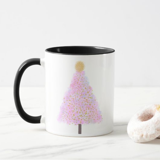 ピンクのクリスマスツリー マグカップ (ドーナツ)