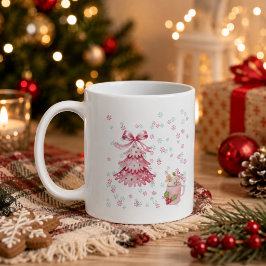 ピンクのクリスマスツリー マグカップ 名入れ