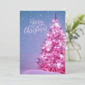 ピンクのクリスマスツリー　メリークリスマスカード 招待状 (スタンド正面)