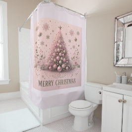 ピンクのクリスマスツリー メリークリスマス シャワーカーテン