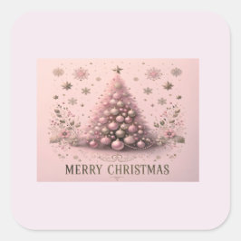 ピンクのクリスマスツリー メリークリスマス スクエアシール