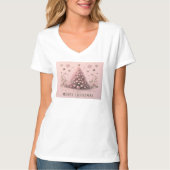 ピンクのクリスマスツリー メリークリスマス Tシャツ (正面)
