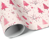 ピンクのクリスマスツリー ラッピングペーパー (ロールコーナー)