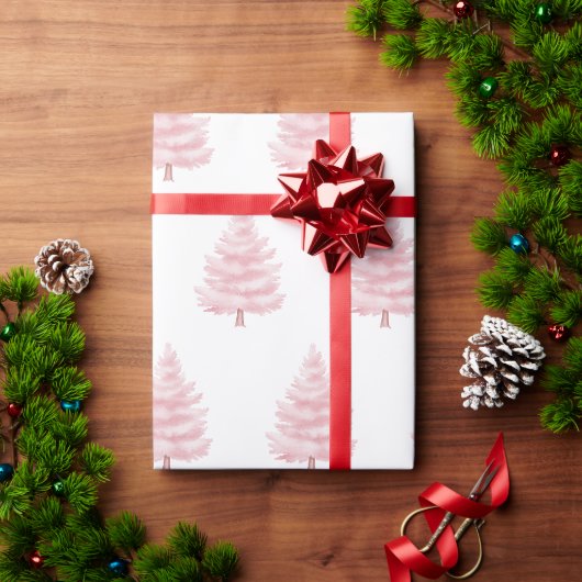 ピンクのクリスマスツリー ラッピングペーパー (クリスマスギフト)
