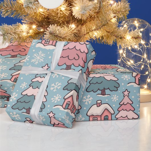 ピンクのクリスマスツリー ラッピングペーパー (クリスマス)