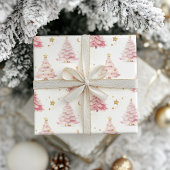 ピンクのクリスマスツリー ラッピングペーパー