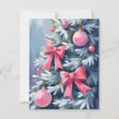 ピンクのクリスマスツリー | リボン 飾り 水彩画 シーズンカード (正面)