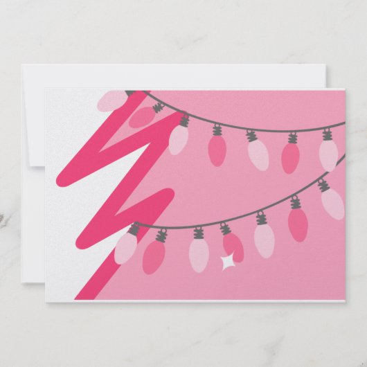 ピンクのクリスマスツリー/レトロライトクリスマスパーティー 招待状 (正面)