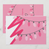 ピンクのクリスマスツリー/レトロライトクリスマスパーティー 招待状 (正面/裏面)