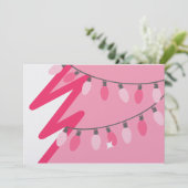 ピンクのクリスマスツリー/レトロライトクリスマスパーティー 招待状 (スタンド正面)