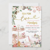 ピンクのクリスマスティーツーウィンター誕生日 招待状 (正面)