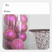 ピンクのクリスマスデコレーション スクエアシール (正面)