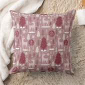 ピンクのクリスマストナカイと木の森 クッション (ブランケット)