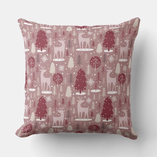 ピンクのクリスマストナカイと木の森 クッション (正面)