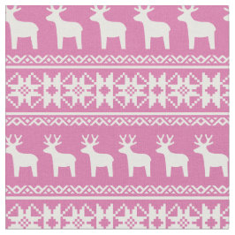 ピンクのクリスマストナカイのスノーフレークのパタかわいらしーン ファブリック