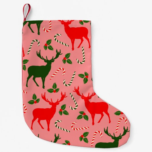 ピンクのクリスマストナカイ スモールクリスマスストッキング (正面)