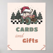 ピンクのクリスマストラックの誕生日カードとギフトサイン ポスター (正面)