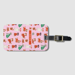 ピンクのクリスマスドッグスパーソナライズされたガール ラゲッジタグ