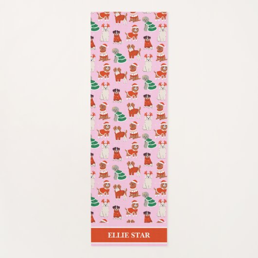 ピンクのクリスマスドッグズパーソナライズされたガール ヨガマット (正面)