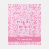 ピンクのクリスマスドードル | コージーホリデイ フリースブランケット (正面)