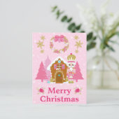 ピンクのクリスマスナツクラッカーとジンジャーブレッドハウス シーズンポストカード (スタンド正面)