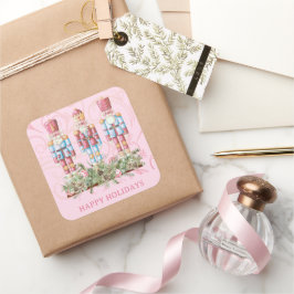 ピンクのクリスマスナツクラッカートリオ スクエアシール