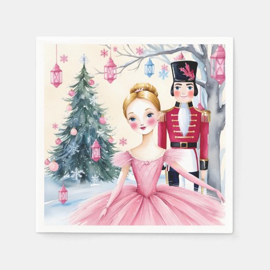 ピンクのクリスマスナツクラッカーバレエ&バレリーナ スタンダードカクテルナプキン (正面)