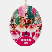 ピンクのクリスマスナツクラッカーバレリーナ子供の写真 セラミックオーナメント (右)