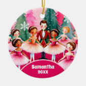 ピンクのクリスマスナツクラッカーバレリーナ子供の写真 セラミックオーナメント (正面)