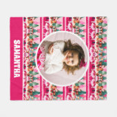 ピンクのクリスマスナツクラッカーバレリーナ子供の写真 フリースブランケット (正面(横))