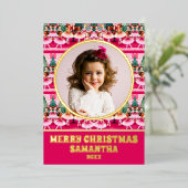 ピンクのクリスマスナツクラッカーバレリーナ子供の写真 箔シーズンカード (立ち正面)