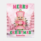 ピンクのクリスマスナツクラッカーパーソナライズされたキッズ名 フリースブランケット (正面)