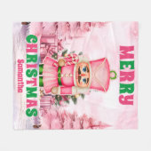 ピンクのクリスマスナツクラッカーパーソナライズされたキッズ名 フリースブランケット (正面(横))