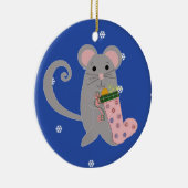 ピンクのクリスマスネズミ セラミックオーナメント (右)