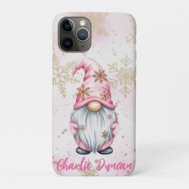 ピンクのクリスマスノーム ゴールドスノーフレーク iPhone 11 PROケース
