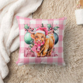 ピンクのクリスマスハイランド牛メリークリスマスプレイド クッション (ブランケット)