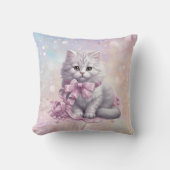 ピンクのクリスマスバウ白い子猫キッズ クッション (正面)
