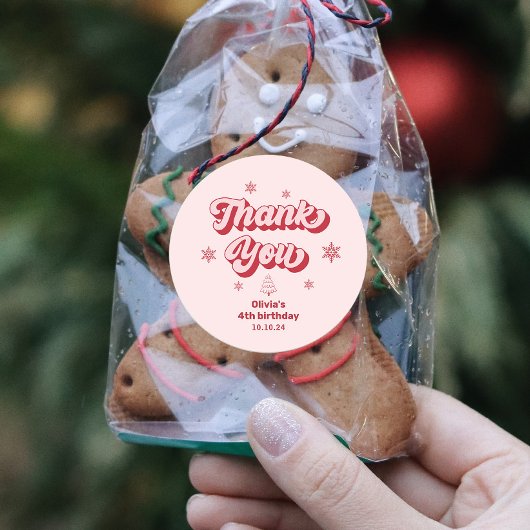 ピンクのクリスマスバースデーパーティー ラウンドシール