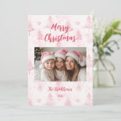 ピンクのクリスマスパインツリーズフォトホリデーカード シーズンカード (スタンド正面)