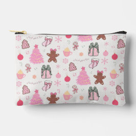 ピンクのクリスマスパターン アクセサリーポーチ