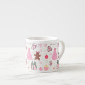 ピンクのクリスマスパターン エスプレッソカップ (正面右)