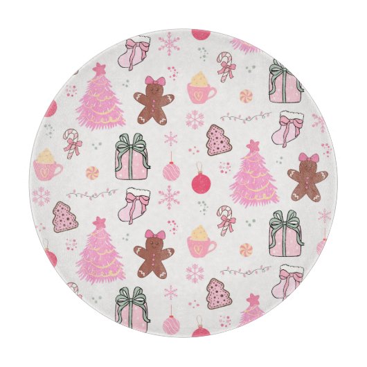 ピンクのクリスマスパターン カッティングボード (正面)