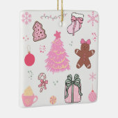 ピンクのクリスマスパターン セラミックオーナメント (右)