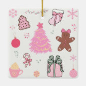 ピンクのクリスマスパターン セラミックオーナメント (裏面)