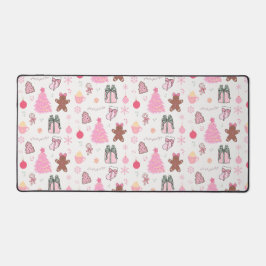 ピンクのクリスマスパターン デスクマット