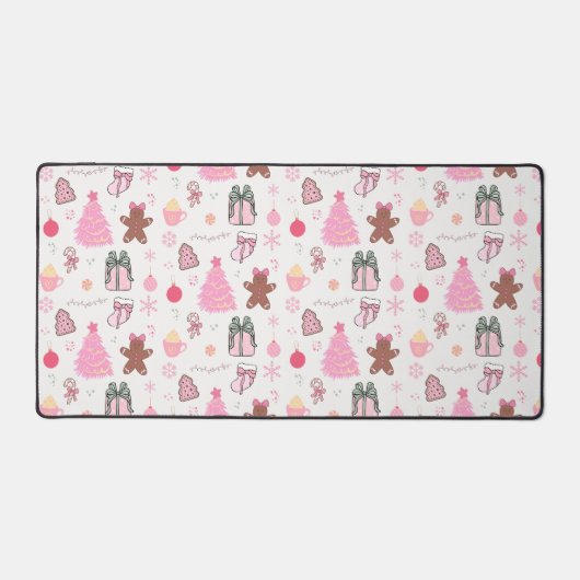 ピンクのクリスマスパターン デスクマット (正面)