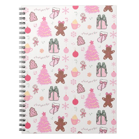 ピンクのクリスマスパターン ノートブック (正面)