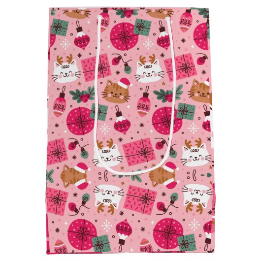 ピンクのクリスマスパターン ミディアムペーパーバッグ (裏面)
