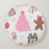 ピンクのクリスマスパターン ラウンドクッション (裏面)
