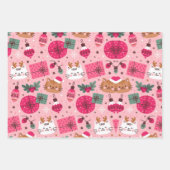 ピンクのクリスマスパターン ラッピングペーパーシート (正面2)